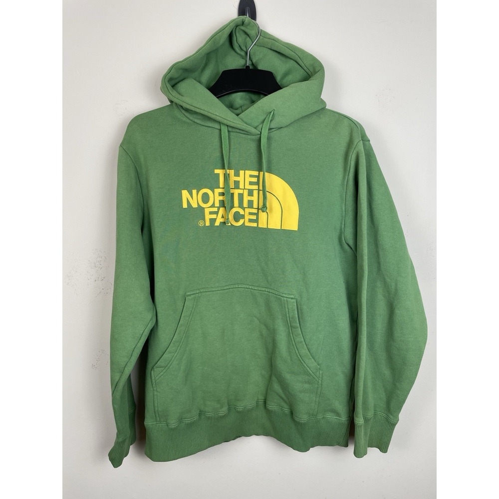 The North Face Half Dome Hoodie Mens Medium Green Yellow Cotton Blend Fleece - Picture 2 of 8